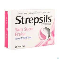 Strepsils S/sucre Fraise Past 36