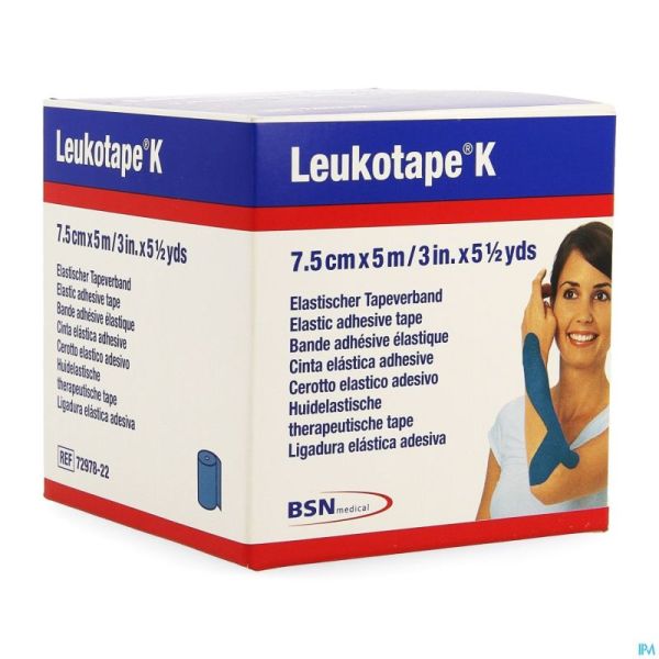 Leukotape K Bande Adh Elast Bleu 7,5cmx5m 1