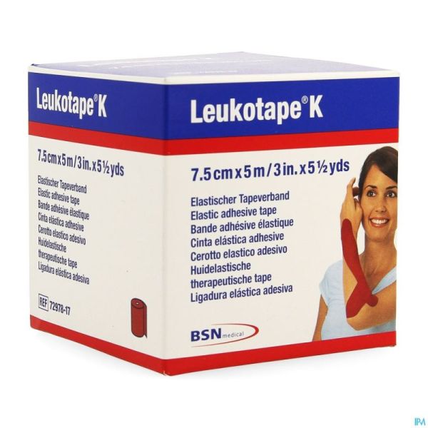 Leukotape K Bande Adh Elast Rouge 7,5cmx5m 1
