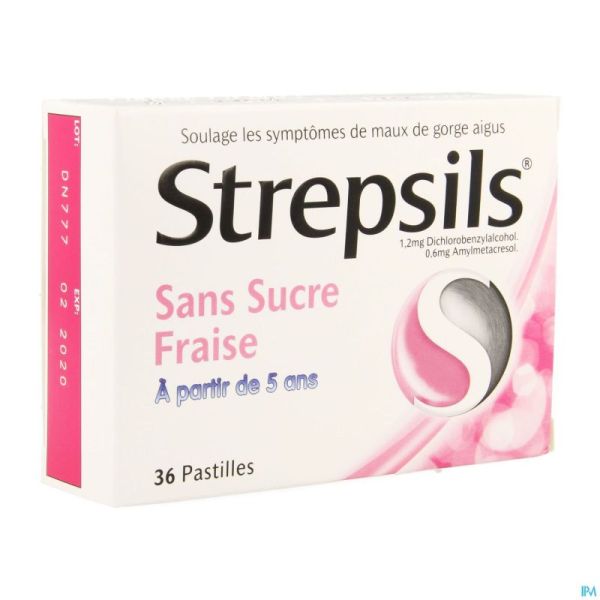 Strepsils S/sucre Fraise Past 36