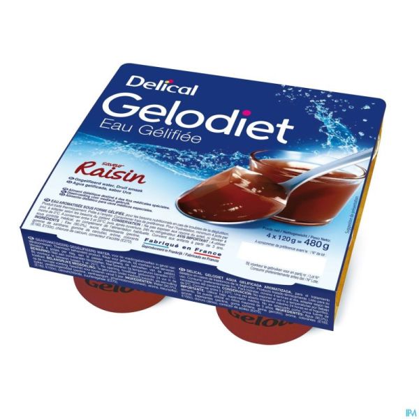 Gelodiet Eau Gel. Sucree Raisin Pot 4x120g