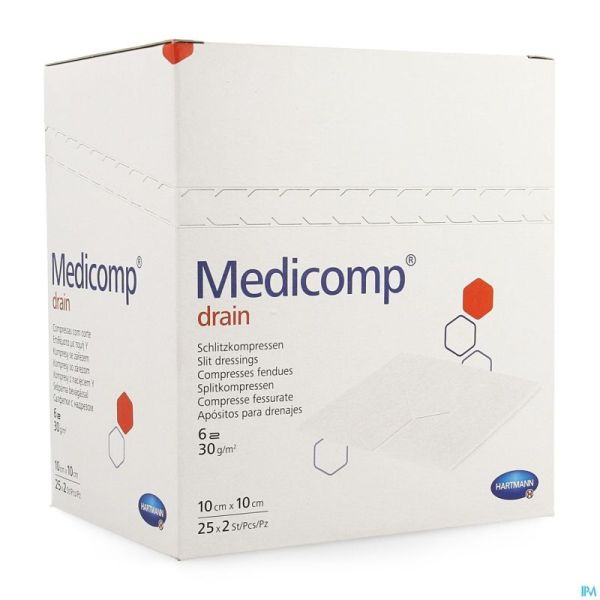 Medicomp Drain 10x10cm 6pl St 25x2 P/s