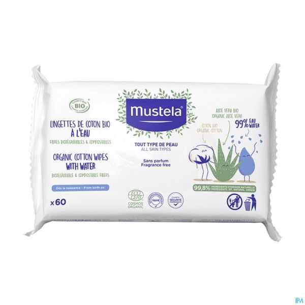 Mustela Ch Bio Lingettes Coton Eau 60