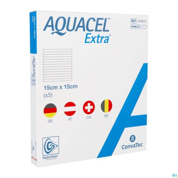 Aquacel Extra Pans Hydrofiber+renf.fibr.15x15cm 5
