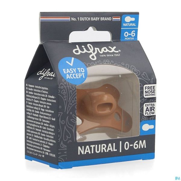 Difrax Sucette Natural 0-6m Uni/pure Brun/brick