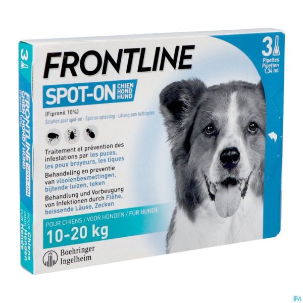 Frontline Spot On Chien 10-20kg Pipet 3x1,34ml