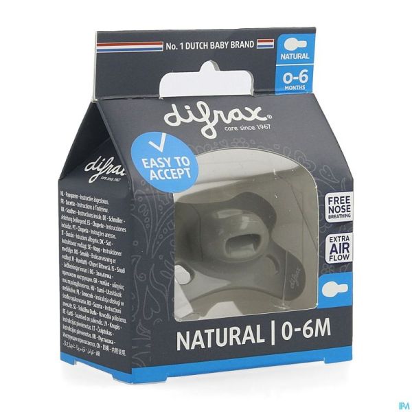 Difrax Sucette Natural 0-6m Uni/pure Gris/clay
