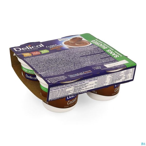 Delical Creme Dessert Hp-hc S/sucre Cacao 4x124g