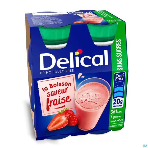 Delical Boisson Lactee S/sucre Fraise 4x200ml