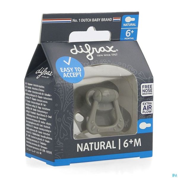 Difrax Sucette Natural 6m+ Uni/pure Gris/clay