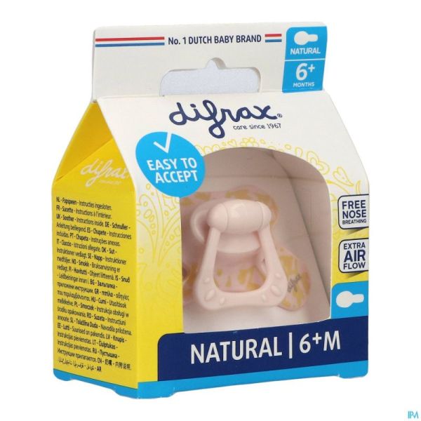 Difrax Sucette Natural 6m+ Rose-dessin