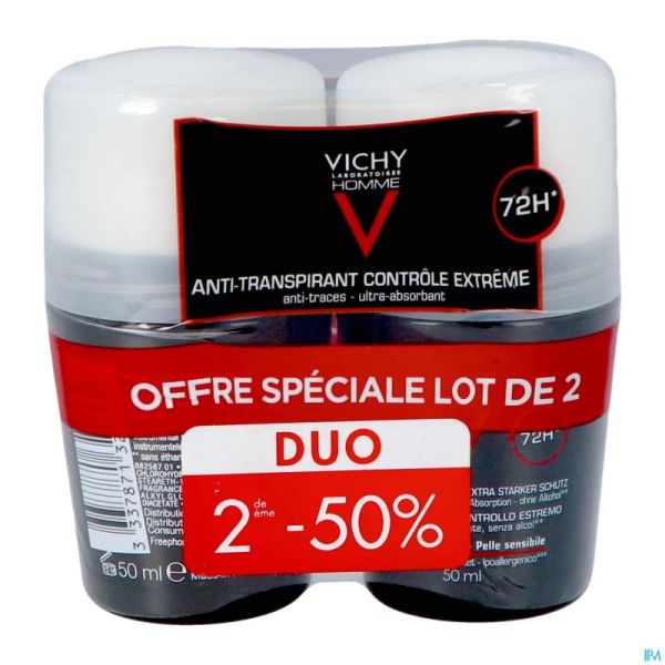 Vichy Homme Deo A/transp. 72h Bille Duo 2x50ml