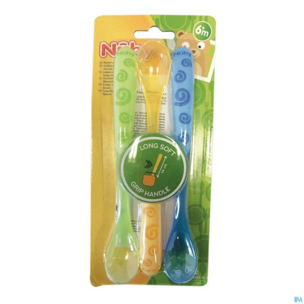 Nûby Cuillère à manche long - 3p - 6m+ 