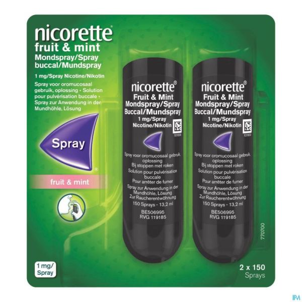 Nicorette Fruit&mint 1mg Spray Bucc. S/sucre 2x150