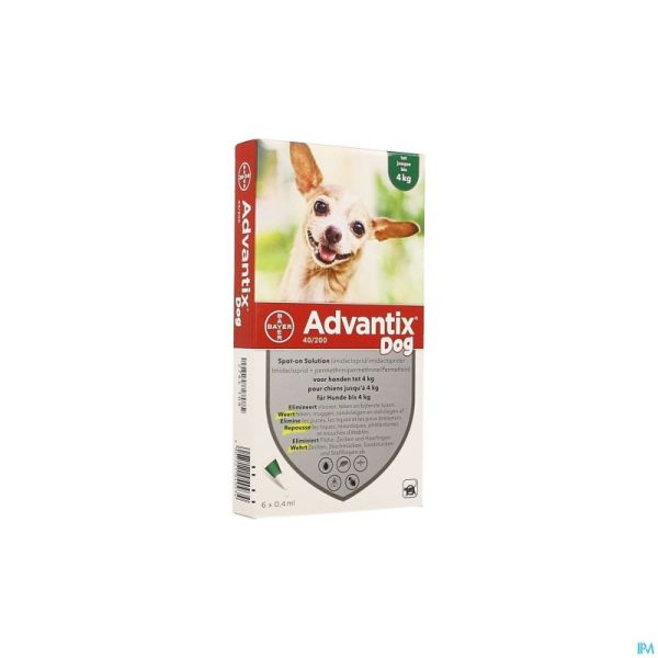 Advantix 40/ 200 Chiens < 4kg Fl 6x0,4ml