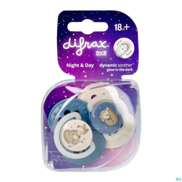 Difrax Dynamic Sucette Day&night Assorti 18m+ 2