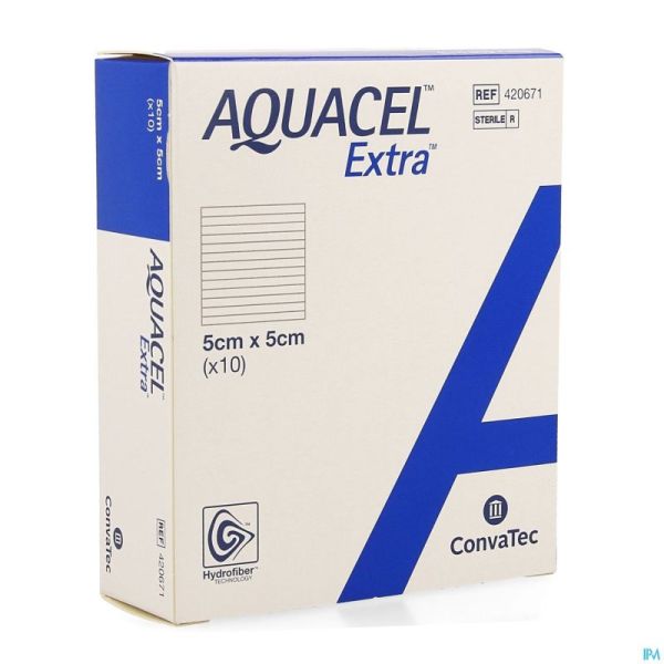 Aquacel Extra Pans Hydrofiber+renf.fibr. 5x 5cm 10
