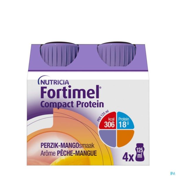 Fortimel Compact Protein Pêche-mangue Bouteilles 4x125 ml
